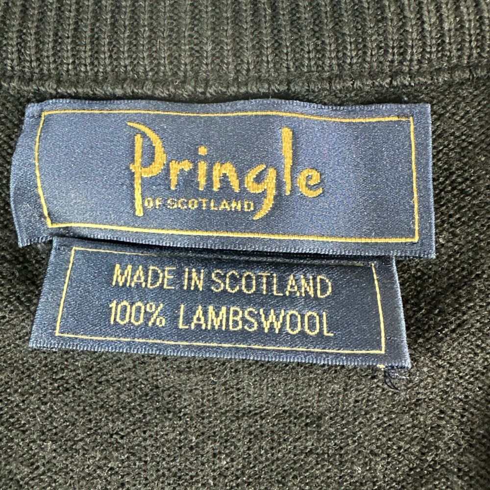 Pringle of Scotland Mens V-Neck Sweater Size L Black Red Grey Lambswool Argyle - Picture 3 of 6